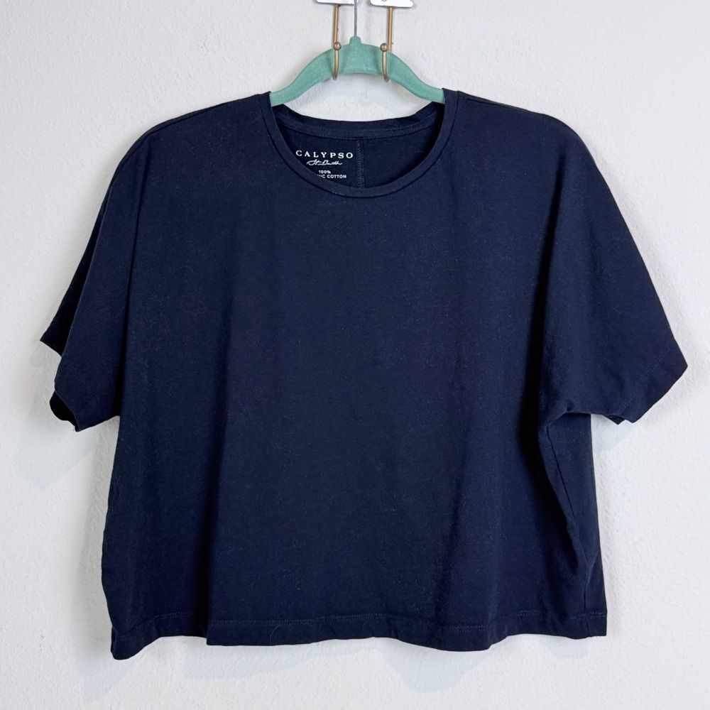 Calypso St. Barth Navy Blue Organic Cotton Short Sleeve Cropped T-Shirt M